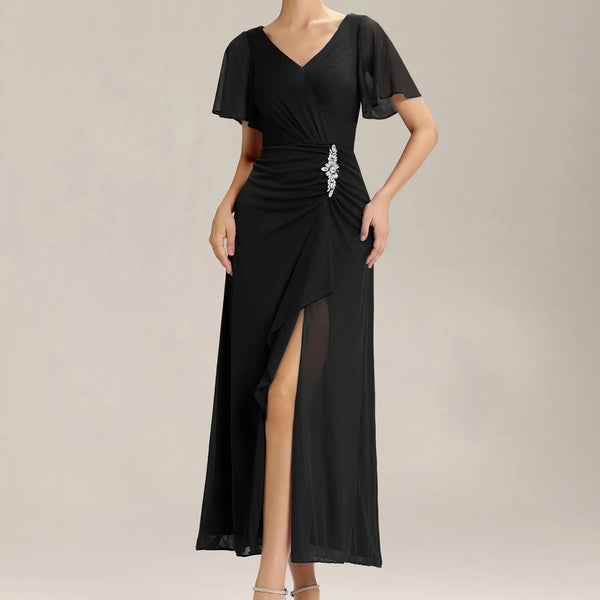 Ever-Pretty Dress Holiday Dress, Flowy Maxi Dress , V - Neck, Flutter Sleeves & Draped Skirt , Formal Dress,Evening Dress,Party Dress 02323