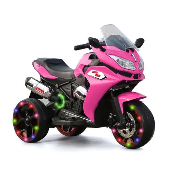 Red/Pink/Blue 12V Kids Electric Motor-Cycle,Ride on Toy ,Red Motor-Cycle,Three Lighting Wheels Kids Electric Toys Boysgirls Motor-Cycle, Children Battery Motor Bikes Rechargeable 3 Wheels Electric Motor-Cycle